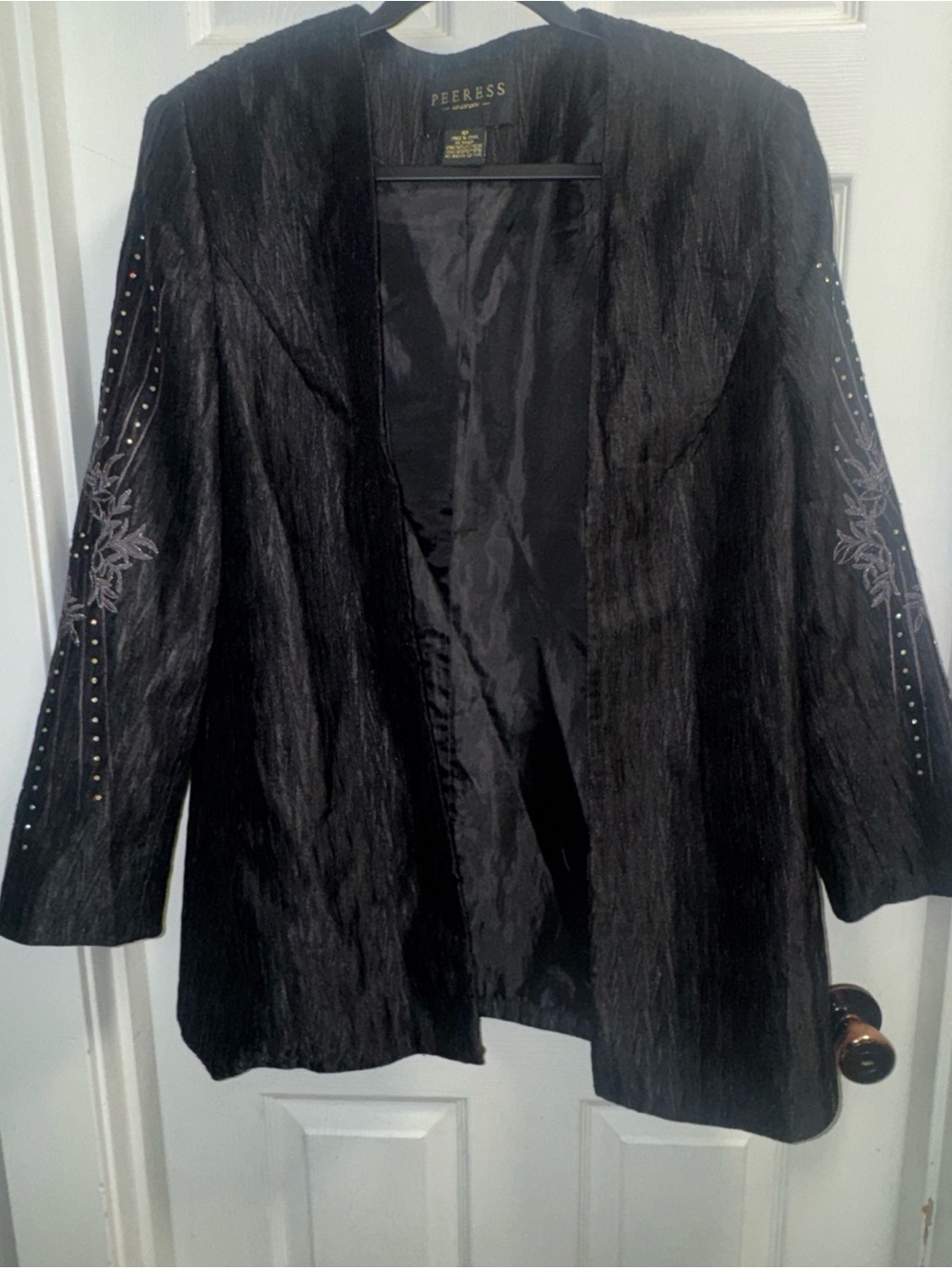 Black Embroidered Open-Front Blazer